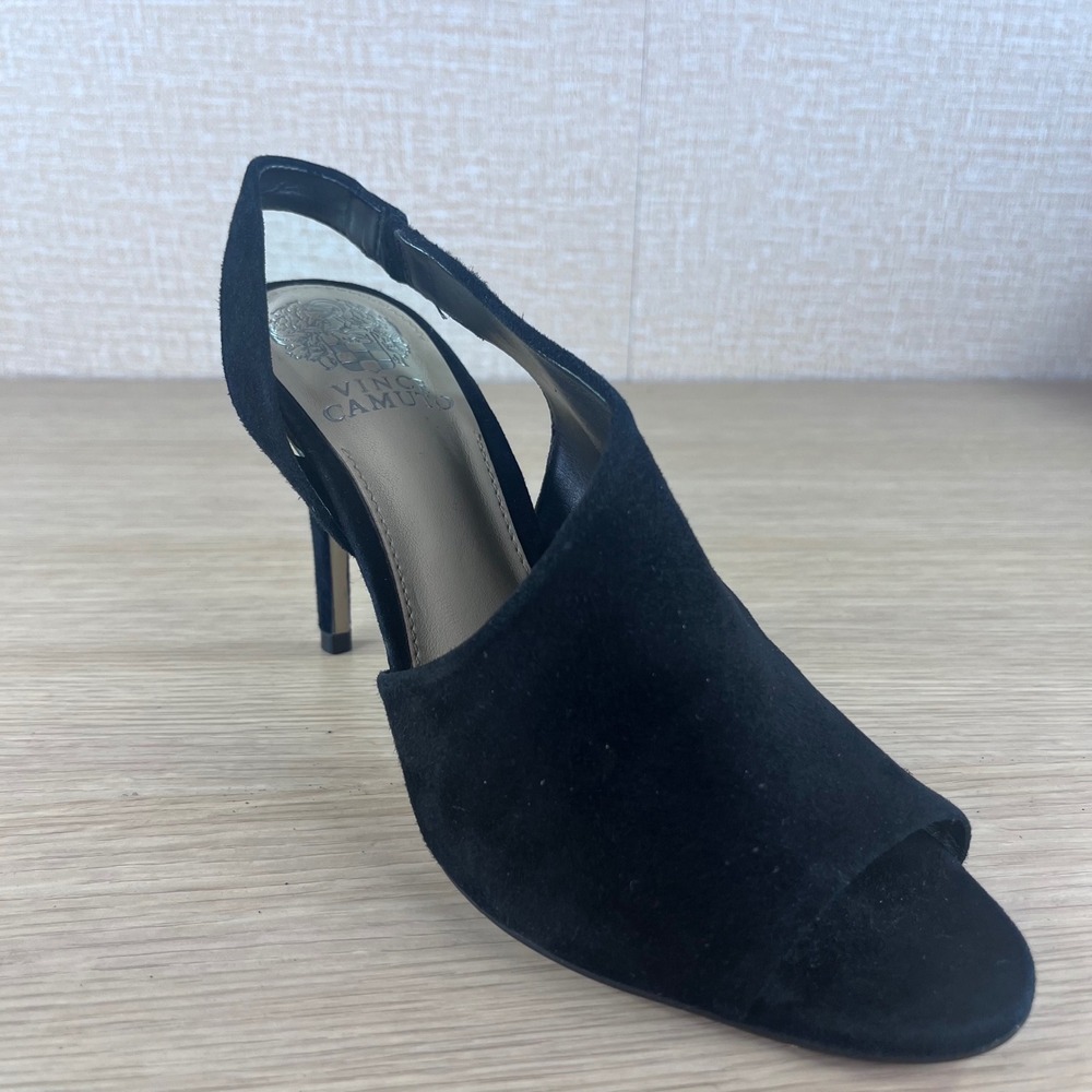 Vince Camuto Womens Black Suede Peep Toe Slingback Stiletto Heels Size 7M